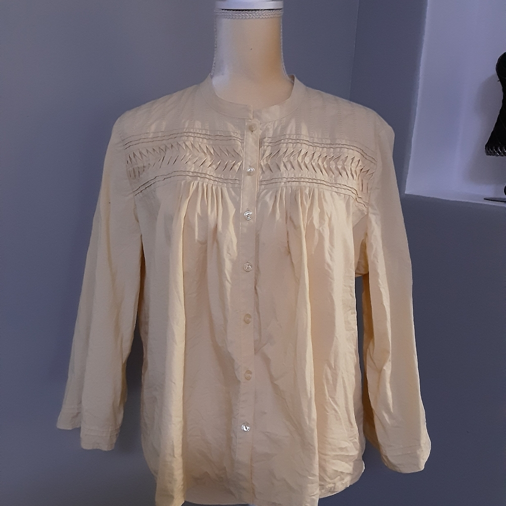 J. Jill 417 Women's Sz L Yellow Mustar Blouse Pre-owned Good 3/4 Sleeve